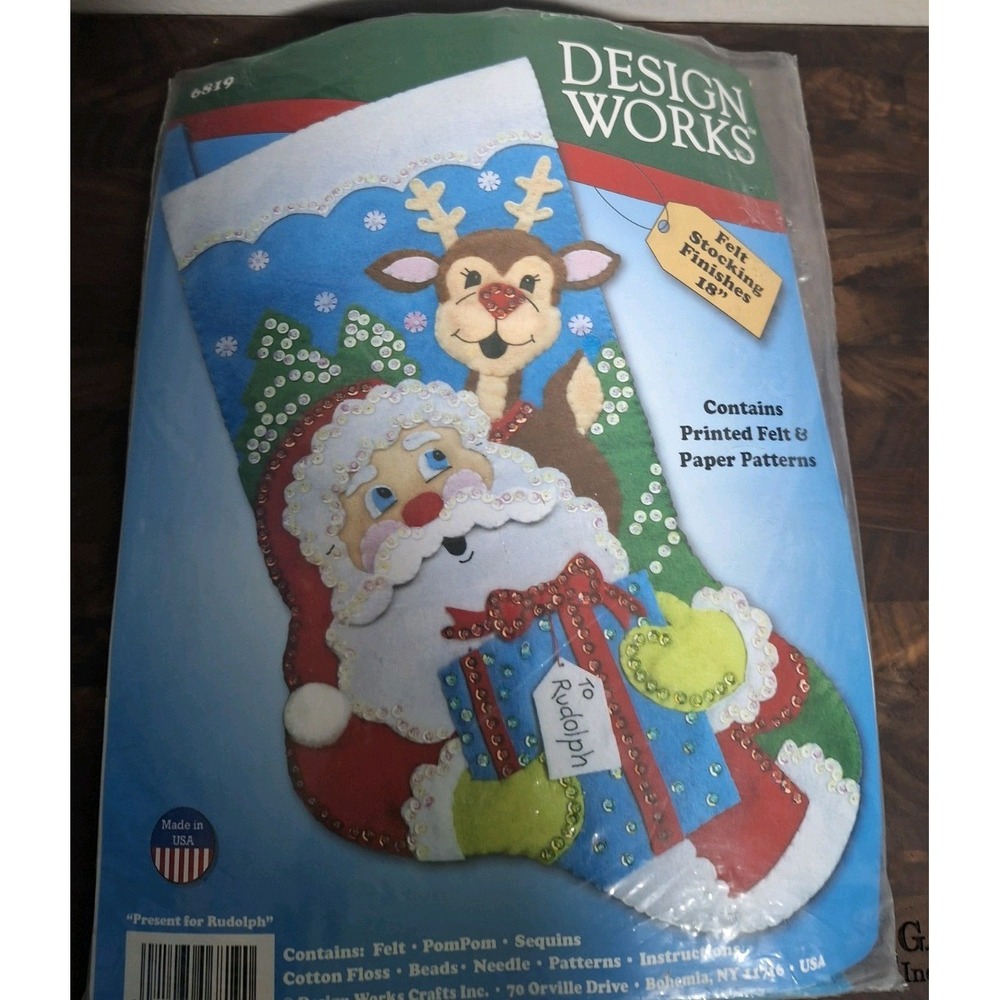 Design Works Present For Rudolph Felt Christmas Stocking Kit 18" Santa 6819 USA